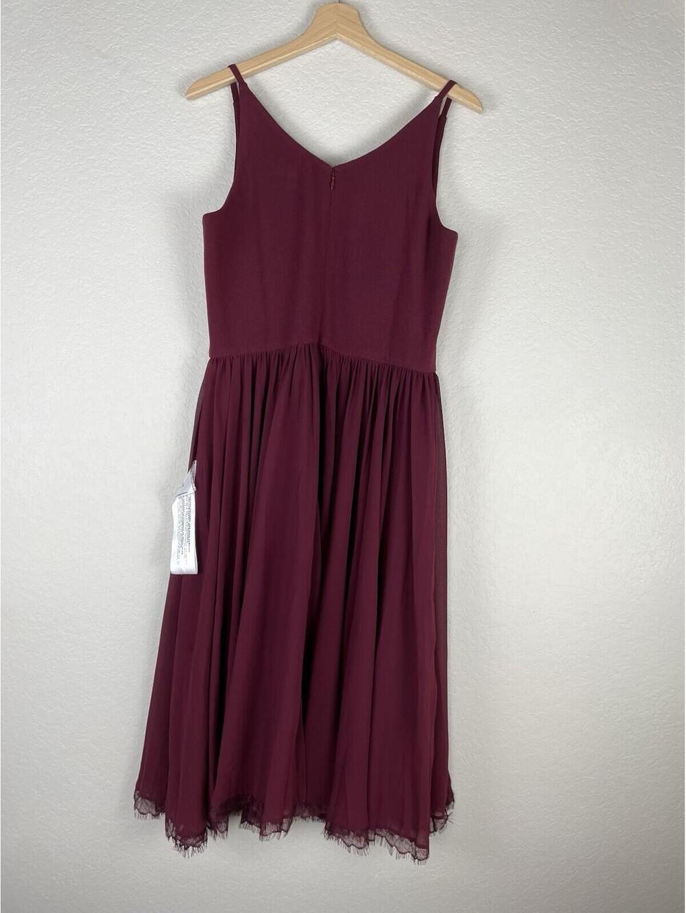 Dress the Population Wine V-Neck Chiffon Midi Dress - Picture 3 of 12